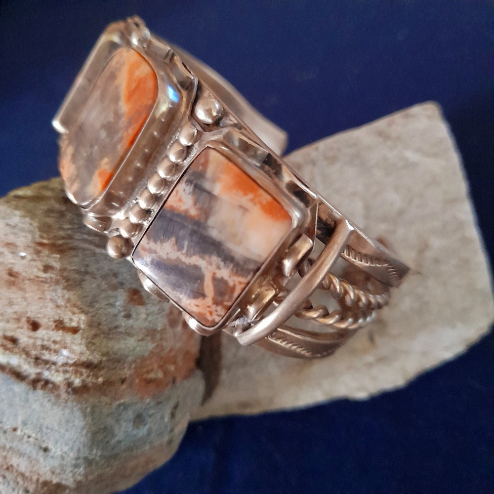 Vintage .925 Silver AZ Natural Petrified Wood Agate Signed Artist DC Circa 70's
